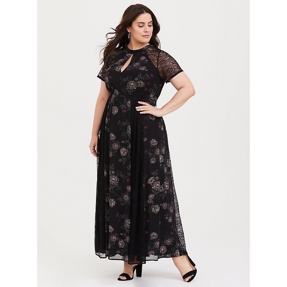 torrid Dresses & Skirts - Torrid Black Floral Chiffon Lace Maxi Dress